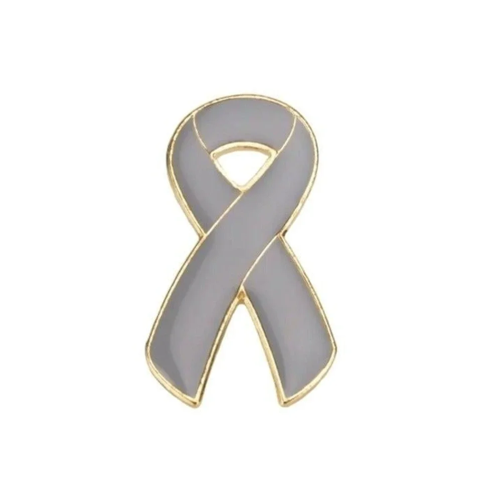 Grey Awareness Ribbon Enamel Pin Gold Tone Brain Cancer Diabetes Support